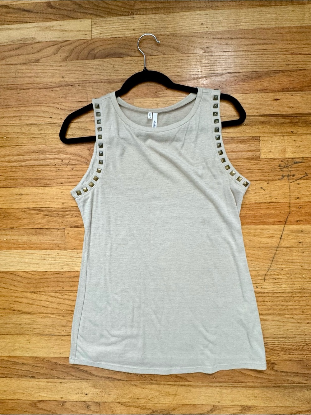 Studio Y Beige Studded Shoulder Tank Top